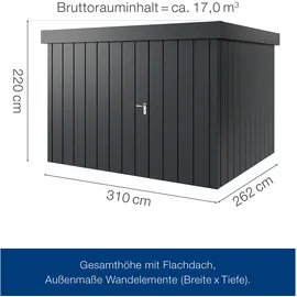 hörmann stauraumsysteme Hörmann Metall-Gerätehaus Juno mit Flachdach B 310 x 262 cm (JFD 13) Motiv Modern (mit schmalen Lamellen) Einzeltür Türanschlag links Anthrazitgrau (RAL 7016)