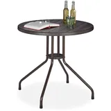 Relaxdays Gartentisch, Holz-Optik, runder Outdoortisch, Kunststoff, Metall, robust, Balkontisch, HxD: 75 x 80 cm, braun