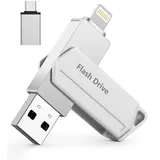 USB Stick für iPhone 256GB MFi Zertifiziert 3 in 1 USB 3.0 Lightning External Memory Type C Photostick Speicherstick für iPhone/iPad/iOS/Android/Mac/PC - Externe Speicher (Silber)