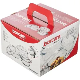Pasabahce 159021 3er-Set 6-teilig Borcam Kasserolle 3er Set Glas Auflaufform rund mit Deckel Bräter Schüssel Glasschale
