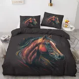 GEDAEUBA Sommer Bettwäsche 140x200 Pferde - Bauernhoftiere Bettbezug 140x200 2er Set, Wendebettwäsche und Kissenbezug 70x90, Weiche & Atmungsaktive Mikrofaser Bettwäsche-Sets mit Reißverschluss