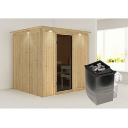 KARIBU Sauna »Rakvere«, inkl. 9 kW Saunaofen mit integrierter Steuerung, für 3 Personen - beige