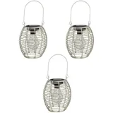 3er-Set LED Solar Laterne Rattan-Optik Ø 15x16cm–Warmweiß Hängeleuchte in Weiß