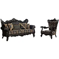 Xlmoebel Polstergarnitur Sofa und Sessel mit elegantem Goldmuster für stilvolles Wohnen, (2-tlg., Sofa 3-Sitzer / Sessel), Hergestellt in Europa schwarz