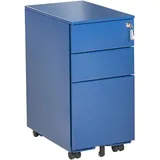 Aktenschrank Blau Metall mit 3 Schubladen Abschließbar Rollbar Modern Metallschrank für Arbeitszimmer Büro Homeoffice Garage Werkstatt