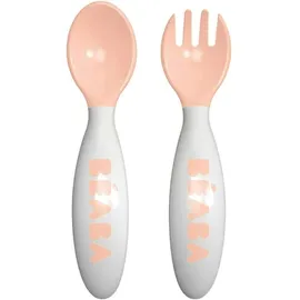 BÉABA BÉABA-2er-Set Lernbesteck Ergonomisch 2 - Lebensjahr, Ab 8 Monaten- Babyfreundlich - Für Rechts- und Linkshänder geeignet - Inklusive Transportbox - Rosa