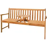 Spetebo Akazien Gartenbank mit integriertem Tisch - 150 cm - 3-Sitzer Holz Sitzbank 2in1 mit Armlehnen - Holzbank Parkbank Friesenbank Massivholz Gartenmöbel