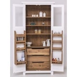 Casa Padrino Landhausstil Esszimmerschrank Weiß / Naturfarben 96 x 65 x H. 220 cm - Massivholz Küchenschrank mit 2 Türen - Esszimmer Möbel im Landhausstil - Landhausstil Esszimmer Einrichtung