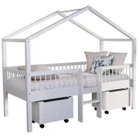 Vipack Hausbett Forrest 90 x 200 cm Buche massiv lackiert weiß