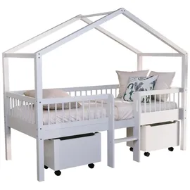 Vipack Hausbett Forrest 90 x 200 cm Buche massiv lackiert weiß