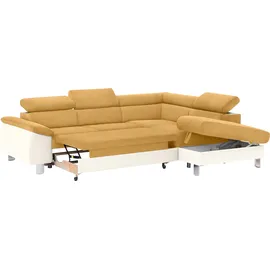 Cotta Ecksofa "Komaris L-Form, B: 249 cm", gelb (creme, senf), B:249cm H:72cm T:100cm, Microfaser PRIMABELLE (100% Polyester);Kunstleder SOFTLUX;Feinstruktur (100% Polyester);Kunstleder SOFTLUX/Struktur (100% Polyester);NaturLEDER, Sofas, Ecksofa, mit