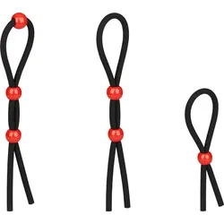 Größenverstellbares Penisring-Set, 3 Teile, 1 - 6,8 cm, schwarz | rot