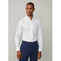 Hackett London für Herren. HM3010254 Hemd Passform schlank Struktur weiß (L), Lässig, Baumwolle, Langarm