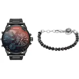 Diesel Men's Mr. Daddy 2.0 Watch and Beads Bracelet, Black Stainless Steel, Set