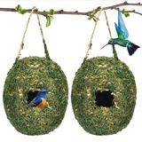 2 Stück Gras Bird Nest, Vogelnest Gras, Handgewebte Vogelhäuser, Hängender Vogelnest, Handgewebtes Vogelnest, für Wellensittich Meise, Kanarienvogel, Amsel, Hummingbird