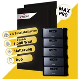 Balkonstrom Balkonkraftwerk MAX Pro 1000 Watt Solaranlage mit Speicher Komplettset Bifazial, 1000 W, Monokristallin, (2x Sunpro Solarmodul á 500 Watt, 1x Hoymiles HiBattery 1920 AC, 1-5 Zusatzspeicher Hoymiles HiBattery), Halterung für Dach, Fassade, Balkon & Garten, App & Plug&Play DE schwarz