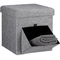 Relaxdays Faltbarer Sitzhocker Leinen 38 x 38 x 38 cm Grau