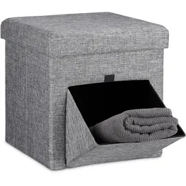Relaxdays Faltbarer Sitzhocker Leinen 38 x 38 x 38 cm Grau