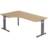 bümö höhenverstellbarer Eckschreibtisch O-Serie 200x120 cm in Eiche, Graphit - Schreibtisch L Form, großer Tisch für's Büro, Computertisch