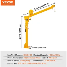 Vevor Pick Up Kran, 499 kg Traglast, zusammenklappbarer LKW-Kran mit 499 kg Winde, Ladekran aus Stahl, Werkstattkran 360° schwenkbar, Hebekran zum Heben von Gütern auf der Baustelle, in der Fabrik