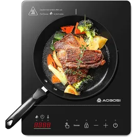 AAOBOSI Induktionskochfeld 1 Platte 2000W 20 Leistungsstufen Timer Schwarz