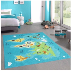 Kinderteppich Lernteppich für Kinder „Kontinente spielend lernen“ türkis-blau, Carpetia, rechteckig, Höhe: 5 mm