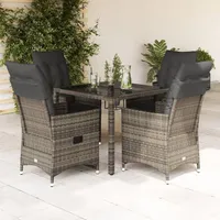 VidaXL 5-tlg. Garten-Essgruppe mit Kissen Grau Poly Rattan -