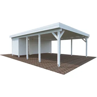 Doppel-Carport 600 x 762 cm Weiß grundiert