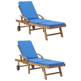 vidaXL Sonnenliegen mit Auflagen 2 Stk. Massivholz Teak Blau