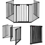 Klappbares Schutzgitter für Kinder/Hunde/Katzen, Kaminschutzgitter mit Sicherheitstür, Ofenschutzgitter aus Metall, Laufgitter Absperrgitter, 5