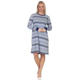 Normann Nachthemd Damen Frottee Nachthemd mit Bündchen in elegantem Streifendesign blau 48-50