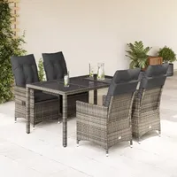 VidaXL 5-tlg. Garten-Essgruppe mit Kissen Grau Poly Rattan -