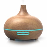 Arendo Aroma Diffuser, Luftbefeuchter, Vernebler in Holz Optik, Diffusor mit 7 Farben LED, Timer Funktion, 300ml, Hellbraun