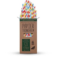Nachhaltige Papierstrohhalme (50 Trinkhalme) aus Kraftpapier "Bunt" 20cm - Papiertrinkhalme 100% Biologisch abbaubar, Stabil und Bruchfest