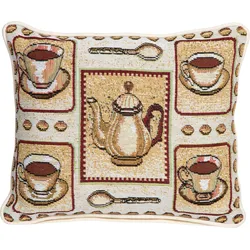 Dekokissen SPRÜGEL "Kaffeepause", bunt (bunt, gemustert), B:33cm L:25cm, Jacquard, Dekokissen_Sitzkissen_Kissenhüllen, mit Kaffetassen