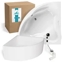 Calmwaters Calmwaters® Eckbadewanne Komplettset 140x140 cm mit Wannenträger & Ablaufgarnitur, Acrylwanne Original, Duowanne für 2, Sitzbadewanne, Set Badewanne komplett, Eckwanne 140 x 140, Weiß, 99000089