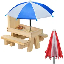 Relaxdays Eichhörnchen Tisch, mit 2 Schirmen, Eichhörnchen-Picknicktisch zum Hängen, Hellbraun