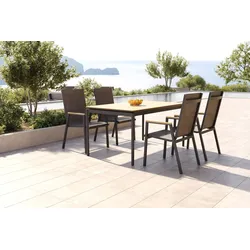OUTFLEXX Glasgow Garten-Essgruppe für 4 Personen, anthrazit matt/natur, Alu/Edelstahl, stapelbar, pulverbeschichtet, hohe Belastbarkeit
