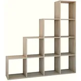 ADGO Step RS-40 4x4 Bücherregal, Cube Rack, Würfelregal, Regal für Wohnzimmer, Schlafzimmer Büro, Treppenregal, 10 Fachböden, Leiterregal, Raumteiler, Wandregal (Sonoma)(Versendet in 2 Paketen)