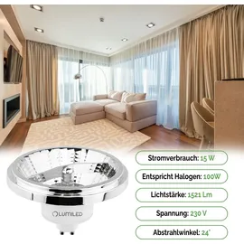 Lumiled LED-Leuchtmittel ES111 GU10 Fassung 230V 15W (Entspricht 100 Watt) Warmweiß 3000K 24° Silber 1521 lm Lampen Reflektor