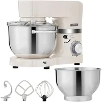 Arebos - Küchenmaschine 1500w Creme Knetmaschine Mit Edelstahl Rührschüsseln Geräuscharm Küchenmixer Mit Rührhaken Knethaken Schlagbesen Und Spritzschutz 6 Geschwindigkeiten