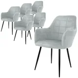 ECD Germany 6er Set Esszimmerstühle mit Rücken- und Armlehnen Grau mit Samtbezug, Polsterstühle mit Metallbeinen, Ergonomische Stühle für Esstisch, Wohnzimmerstühle Esszimmerstuhl