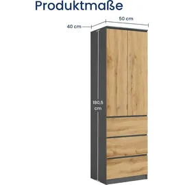 home collective Kleiderschrank 50 x 40 x 180 cm Anthrazit/Eiche