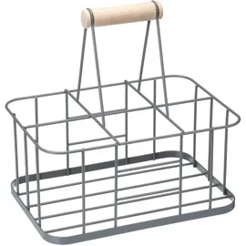 KitchenCraft Living LNBCARRIER Nostalgia Metalldraht Milchflaschenkorb/Weinflaschenträger, Behälter Halter für 6 Glasmilchflaschen, 29 x 20 x 13 cm – Grau