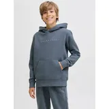 Jack & Jones Junior "JJESTAR JJ SWEAT HOOD NOOS JNR", Jungen, Gr. 152, grau (stormy weather), angeraute Sweatware, Obermaterial: 70% Baumwolle, 30% Polyester, bedruckt, relaxed fit normal, Rundhals, Rippbündchen, Sweatshirts, Baumwollmischung, relaxed fit