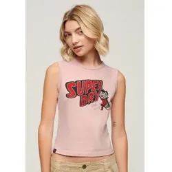 Superdry für Damen. W6011898A Enges T-Shirt mit rosa Retro-Besatz (XL), Lässig, Ärmellos / Hosenträger, Nachhaltig, Recycelte Baumwolle