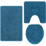 vidaXL Anti-Rutsch Badematten-Set 3 pcs Blau 50 x 50 cm PP, Badkomfort, modernes rutschfestes Badematten-Set, strapazierfähige Teppiche, waschbare Accessoires