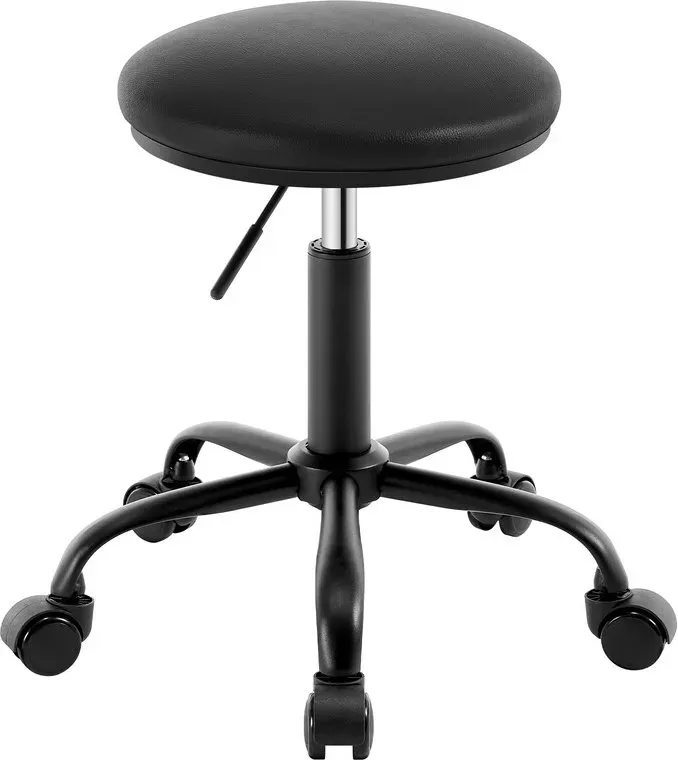 EUGAD 360°-Drehbarer Hocker mit Rollen, höhenverstellbar, 45,5–57,5 cm, PU-Material, schwarz, 0179BGY