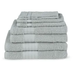 Handtuch Set EMOTION "Uni", silber (dunkelsilberfarben), 8 St., 2 Badetücher-2 Gästetücher-2 Handtücher-2 Waschlappen 2 Badetücher 70x140cm, 2 Gästetücher 30x50cm, 2 Handtücher 50x100cm, 2 Waschlappen 17x25cm, Frottee, Frottee, Obermaterial: 100% Baumwolle, Handtücher (Packung), Baumwolle, Walkfrottee, Bordüre, 500 GSM, Einfarbig, ohne Aufhängung