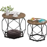 Woltu Couchtisch 2er Set, Beistelltisch mit runder Tischplatte, Sofatisch mit hohlem Metallrahmen, Wohnzimmertisch mit Stauraum, aus Holzwerkstoff